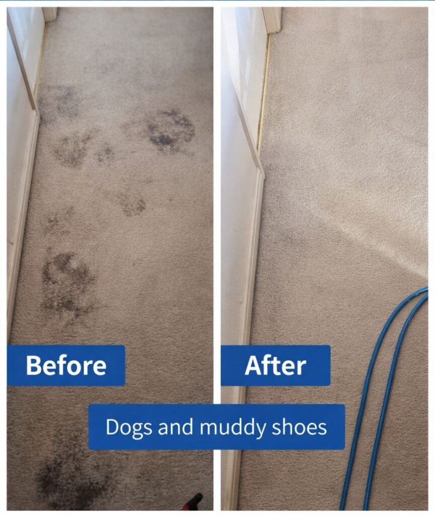 Carpet Cleaning dogs and mud before and after
