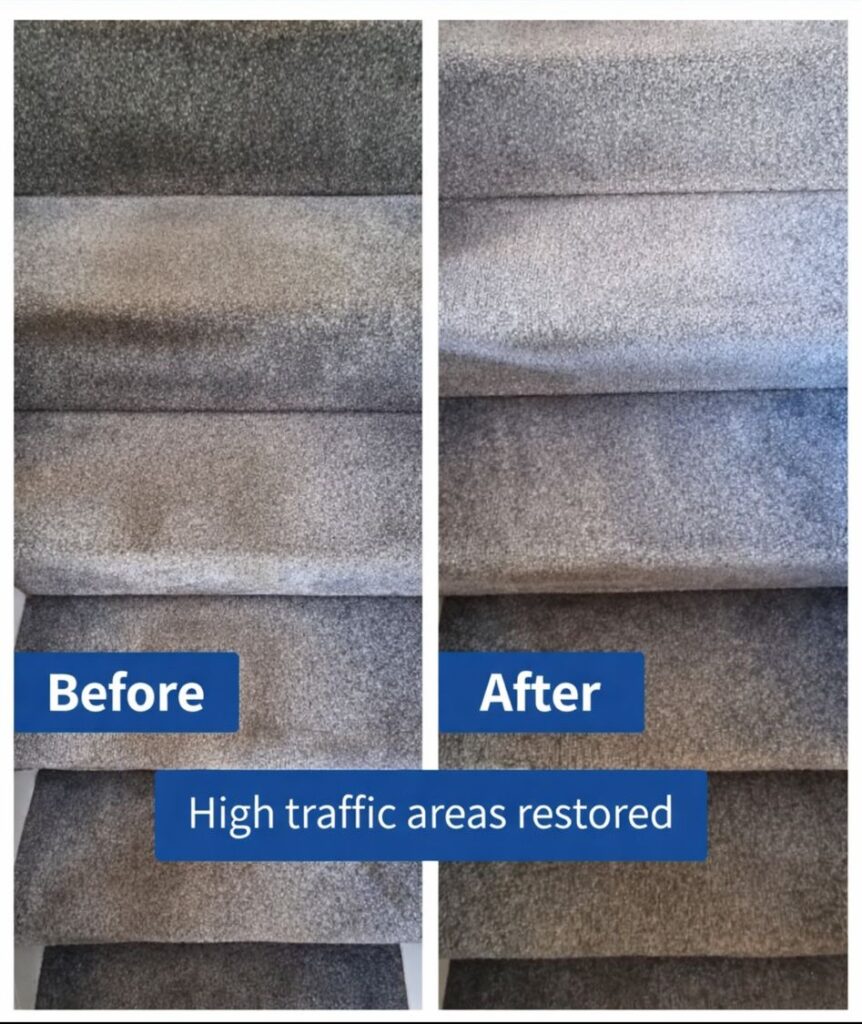 Carpet cleaning stairs before and after