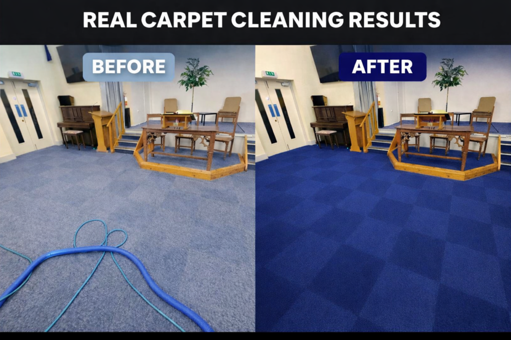 Before and after carpet cleaning