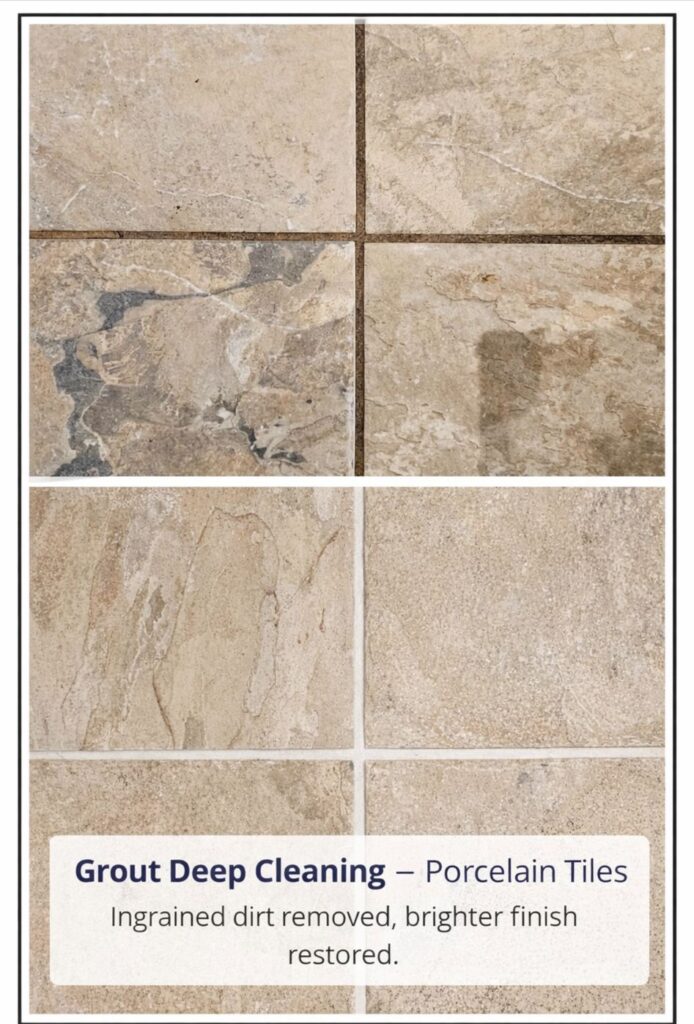 Grout Deep Cleaning _ Porcelain Tiles, ingrained dirt removed, brighter finish restored