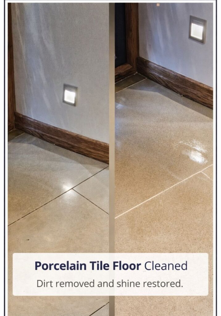 Porcelain Tile Floor Cleaned Dirt removed and shine restored